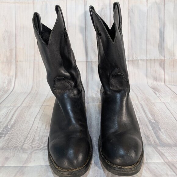 STC Safety Toe Black Leather Pull-On Western Style Work Boots Size 10 main image 4